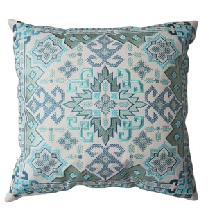 ตกแต่ง Chambray เครื่องเย็บปักถักร้อย16X16เบาะคลุมด้วยกระจกทำงานแบบดั้งเดิมเบาะครอบคลุม - Product Image 1