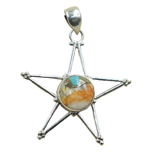 Colgante de estrella de plata de ley 925 con turquesa de ostra espinosa naranja, joyería hecha a mano, collar estilo bohemio occidental, regalo para mujer - Product Image 1