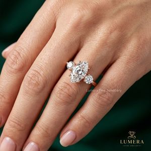 Marquise Cut Three <b>Stone</b> Trellis Basket Plain Band Gold Engagement Ring with Round Side Stones Classic Women's Fine Jewelry - Product Image 1