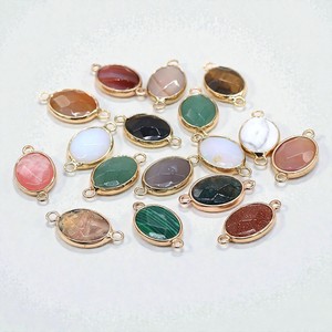 10x14mm Watermelon Quartz Gemstone Oval Bezel Connector DIY Charms | Sterling Silver Gold Plated <b>Jewelry</b> Making Supplies - Product Image 3