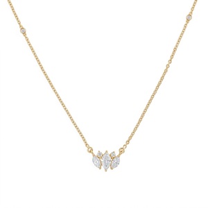 Collier en or rose 14 carats avec diamant de laboratoire en forme de pétale de lotus, pendentif délicat à trois diamants marquise, bijou floral tendance - Product Image 2