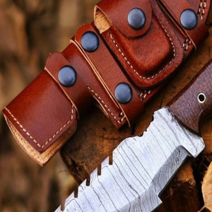 Couteau de chasse à lame fixe à motif Damas argenté avec manche en bois brun, lame courbée, couteau de survie pour le camping en plein air - Product Image 5