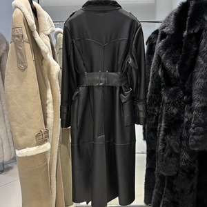 Hot Selling Suede <b>Leather</b> Long <b>Coat</b> Wholesale Sheepskin Long <b>Coats</b> Custom High Quality Real <b>Leather</b> Jackets For Women's - Product Image 2