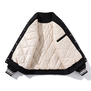 <b>Men's</b> Cream Varsity <b>Jacket</b> Regular Fit Polyester Cotton Embroidered <b>Letter</b> Pattern Button Closure Casual Autumn Wear - Product Image 3