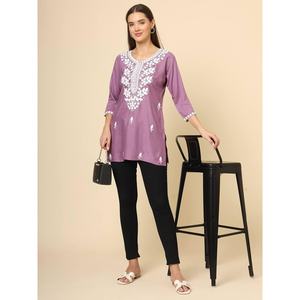 FANCY RAYON CHICKENKARI TRABAJO SOLO KURTI ROSA - Product Image 1