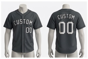 Camiseta de Béisbol Personalizada para Hombre, Gris Oscuro, Manga Corta, con Botones, Absorbe la Humedad, Poliéster, Ropa Deportiva, Corte Regular, para Todas las Temporadas - Product Image 1