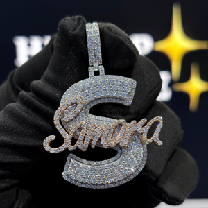 <b>Custom</b> Giant S Letter <b>Name</b> Pendant 925 Sterling Silver VVS Moissanite Iced Out Two Tone Cursive Script Hip Hop Jewelry <b>Necklaces</b> - Product Image 5