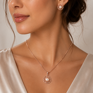 Namivaa 18K Rose Gold <b>Pearl</b> Pendant Necklace <b>Set</b> for Women High Polish Floral Swirl Design Party Wedding Gift <b>Jewelry</b> - Product Image 1
