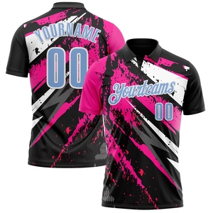 Wholesale Direct OMMIZ INDUSTRY Custom Black Light Blue-Pink 3D <b>Bowling</b> Splash Ink Performance Polo Shirt - Product Image 1