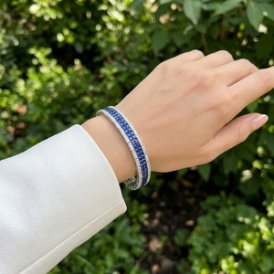High Quality workmanship design 18K Solid Gold Natural Diamond Royal Blue sapphire princess cut Soft <b>Bracelet</b> for Party - Product Image 4