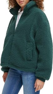 Veste en polaire verte unisexe, col montant, fermeture éclair, doublure épaisse en sherpa, vêtement d'hiver décontracté, coupe régulière, poches - Product Image 4