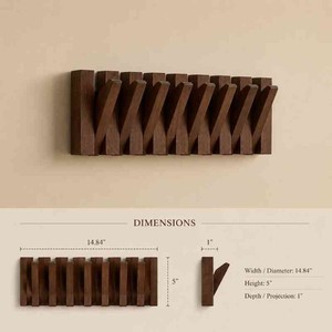 Acacia Wood Foldable <b>Wall</b> <b>Hook</b> Rack – Flip-Down Coat, Suit & <b>Key</b> Hanger (Space-Saving) - Product Image 3