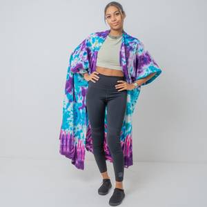 Tie Dye rayonne tissu Long Kimono Boho Style dame plage vacances d'été couvrir Sexy Resort porter femmes Kimono grande taille Kimono - Product Image 2