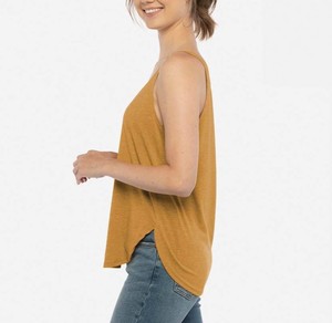 Nouveau débardeur pour femme jaune moutarde à col rond, tricoté, décontracté, couleur unie, respirant et sans manches - Product Image 4