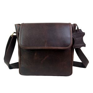 Bolso bandolera vintage de cuero genuino marrón para mujer – Bolso ligero tipo mensajero con cremallera segura - Product Image 1