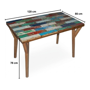 Mesa de Comedor Rectangular DIVADI Ecológica Multifuncional de Madera de Barco Reciclada con Diseño Patchwork, 120x80 cm, Hecha a Mano - Product Image 1
