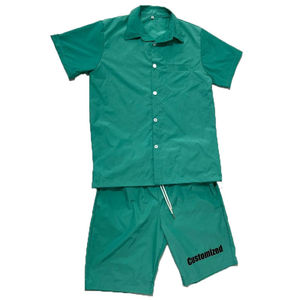 Custom Green Shirt Shorts <b>Set</b> Cotton Summer Co Ord Outfit Unisex OEM Private Label Casual Streetwear Printing Ready <b>Set</b> - Product Image 2
