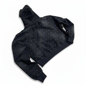 Sweat-shirt à capuche surdimensionné pour homme, avec logo personnalisé imprimé à l'écran et strass sur toute la surface, 100% coton molletonné. - Product Image 4
