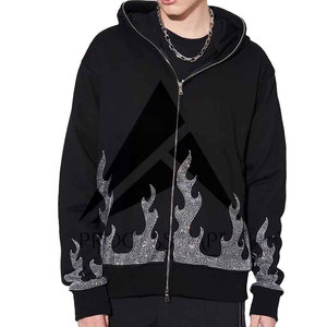 Rhinestone Hoodie Mens Winter Oversized Zip Up Plus Size Boxy Fit <b>Drop</b> Shoulder Luxury Process Impex - Product Image 1