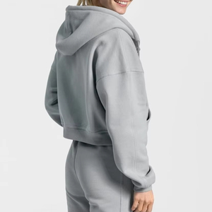 Sudadera con capucha extragrande cremosa para mujer, con cremallera, manga larga, color liso, de punto, forro polar de algodón, para otoño - Product Image 4