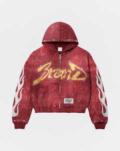 Sudadera con capucha para hombre, estilo streetwear personalizado, vintage, con cremallera, lavado ácido, oversize, de algodón 100% de alto gramaje, con estampado crop y bordado, forrada - Product Image 6