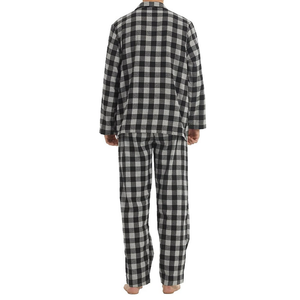 Ensemble de pyjama pour homme à carreaux noirs et blancs, col à revers, en coton doux et aéré, manches longues, confortable et décontracté, vente en gros, vêtements de nuit pour homme, ensembles de détente - Product Image 2