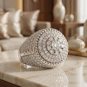 Luxury Round Cut Moissanite Diamond Signet <b>Ring</b> <b>Iced</b> Out Pave Set Engagement <b>Ring</b> Hip Hop Style 925 Sterling Silver Gift Jewelry - Product Image 1