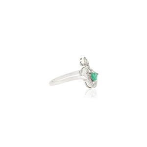 Bague en or blanc 14 carats personnalisée, design unique, faite à la main, en forme de poire, avec halo d'émeraudes et de diamants, bijou en pierres précieuses - Product Image 5