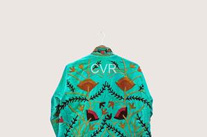Veste décontractée à col mandarin brodé de fleurs, style chinois, manches longues, pour femme, grande taille, en polyester vert, collection automne - Product Image 2