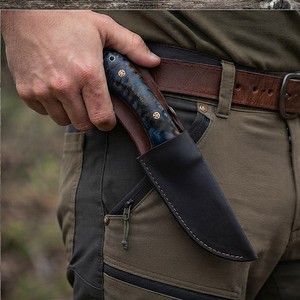 Couteau de chasse en acier au carbone avec manche en forme de cône de pin bleu, motif triangulaire gravé, couteau à lame fixe pour le camping et les activités de plein air, fabricant - Product Image 4
