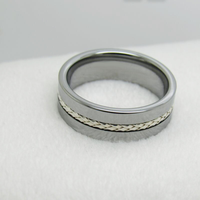 Bague en carbure de tungstène argenté avec incrustation tressée en argent, alliance plate de 8 mm pour homme, bijoux uniques en gros