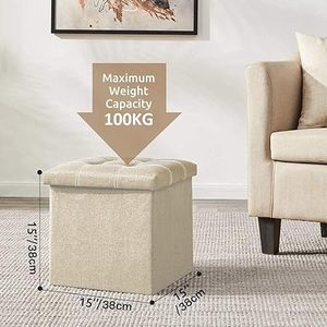 Customised Living Room Footrest Bench <b>with</b> 80L <b>Storage</b> Space Folding <b>Storage</b> <b>Stool</b> <b>With</b> Button Cotton Linen Fabric Collapsible - Product Image 4