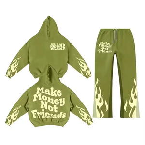 Conjunto Deportivo Make Money Not Friends, Sudadera con Capucha Verde, Pantalones Deportivos, Ropa Urbana de Manga Larga con Cordón Ajustable, Unisex para Adultos, Ropa de Otoño - Product Image 1