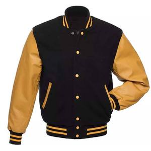 Wool varsity <b>jacket</b> <b>leather</b> sleeve for men classic <b>retro</b> varsity baseball sports uniform design - Product Image 4