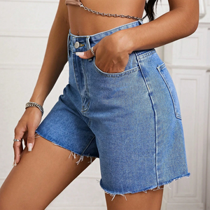 Trendy Mid-Waist Formal Women's Straight Denim Shorts Charm Pocket Cargo Wrap Stretchable Waterproof Eco-Friendly Quick Dry - Product Image 5