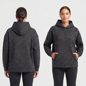 Sweat-shirt à capuche pour femme imprimé léopard, 100% coton molletonné, sweat-shirt à capuche épais pour femme, sweat-shirt à capuche avec poche avant - Product Image 6
