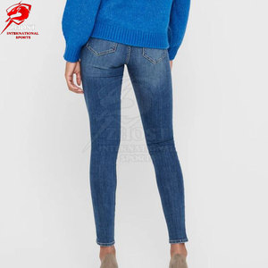 Custom Design Slim Fit <b>Jeans</b> <b>Women</b> Flexible Cotton Blend Mid Rise Waist Zip <b>Fly</b> Functional Pockets Stylish Fitted - Product Image 2