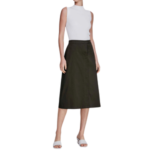 Fabricante de Ropa de Moda Personalizada OEM ODM, Falda Midi Elegante de Tela Suave Tejida en Línea A para Mujer al por Mayor - Product Image 3