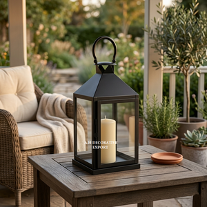 Vintage Style <b>Black</b> Metal <b>Lantern</b> Decorative Hanging Glass Candle Holder for Patio Porch & Home Decoration - Product Image 2