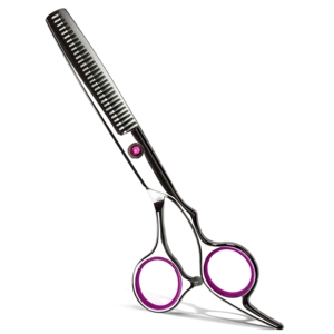 Ciseaux de coiffure professionnels Harbor Industry Silver Thinning Shears avec poignée rose et violette pour salon de coiffure - Product Image 1