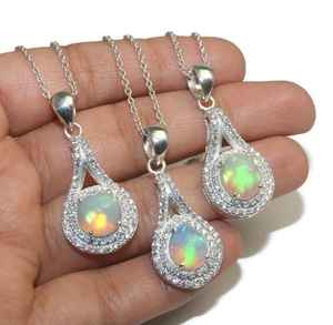 Ethiopian Fire Opal Pendant Sterling Silver Teardrop Necklace Handmade Natural Gemstone Jewelry For Women - Product Image 1
