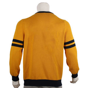 Men's <b>Yellow</b> V-Neck Knit Cardigan With Black Trim And Stripes Full Sleeve Button Closure Autumn Wear Cardigan Sweater - Product Image 5