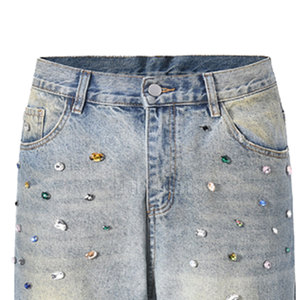 Pantalon évasé pour homme, couleur unie, orné de strass, coupe droite, léger, décontracté, taille mi-haute, pour l'extérieur, best-seller - Product Image 4
