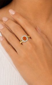Bague halo en argent sterling 925 plaqué or avec saphir orange CZ, coupe ronde, style vintage, bague de fiançailles, bijoux fins pour femmes - Product Image 6