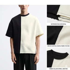 Camiseta Oversize de Alta Calidad con Bloques de Color en Dos Tonos para Hombre, Hombros Caídos, Estilo Casual, Algodón, Naimat Abbas Industries - Product Image 1