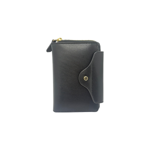 Portefeuille en cuir noir avec fermeture éclair, porte-cartes, porte-monnaie, fermeture à rabat, pochette compacte pour tous les jours - Product Image 1