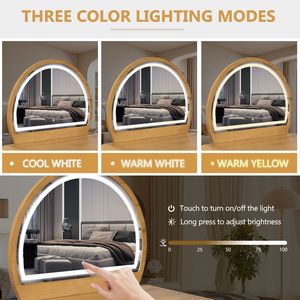 Tavolo da Trucco Naturale da 39 Pollici con Specchio Illuminato Touch Screen e Cassetto per Trucchi, per Camera da Letto - Product Image 4