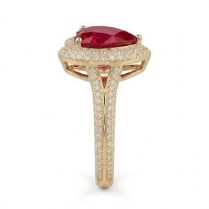 Anillo de compromiso de oro macizo de 18 quilates grabado con forma de corazón, halo de rubí natural y diamantes, con banda de tallo dividido, anillo de gema de rubí, regalo - Product Image 6