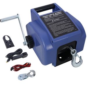 12V Electric Reversible Winch for <b>Boats</b> up to 6000 Lbs Galvanized Wire Rope with Extra Pulley <b>Hook</b> Power Trailer Winch - Product Image 1