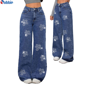 Pantalon Baggy Femme Personnalisé avec Strass, Taille Haute, Style Tendance, Jean Ample Droit en Denim pour Femme, Nouvelle Collection Automne - Product Image 6